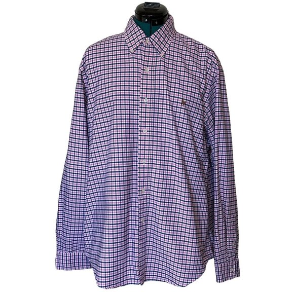 Men's Ralph Lauren Brand Button-Down Shirt 100% Cotton Pink Plaid Size XL - Picture 1 of 16